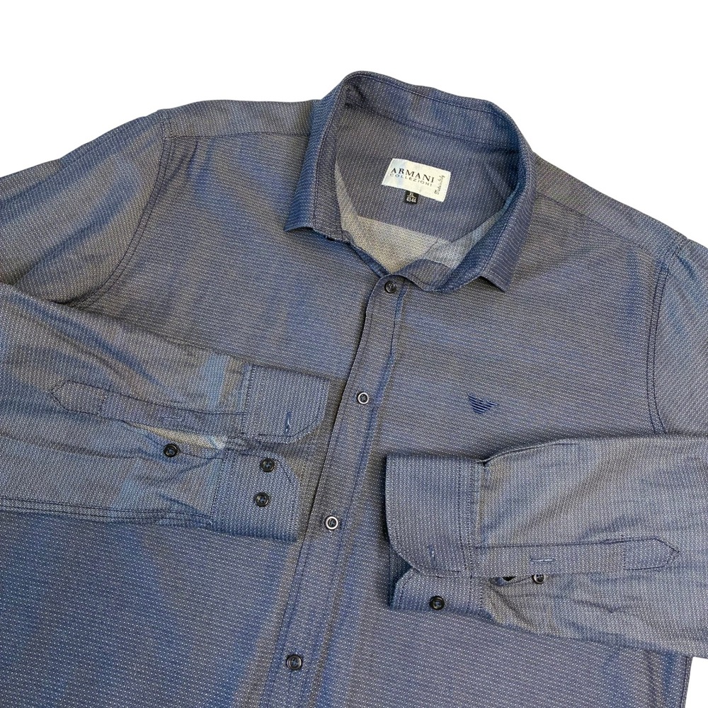 Armani Collezioni Mens Dark Blue Long Sleeve Button Down Shirt XL Made in Italy